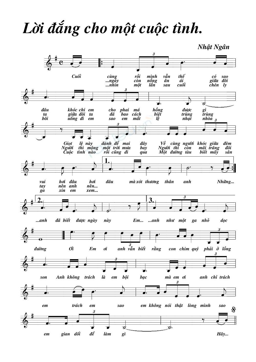 Sheet nhạc Lời Đắng Cho Cuộc Tình